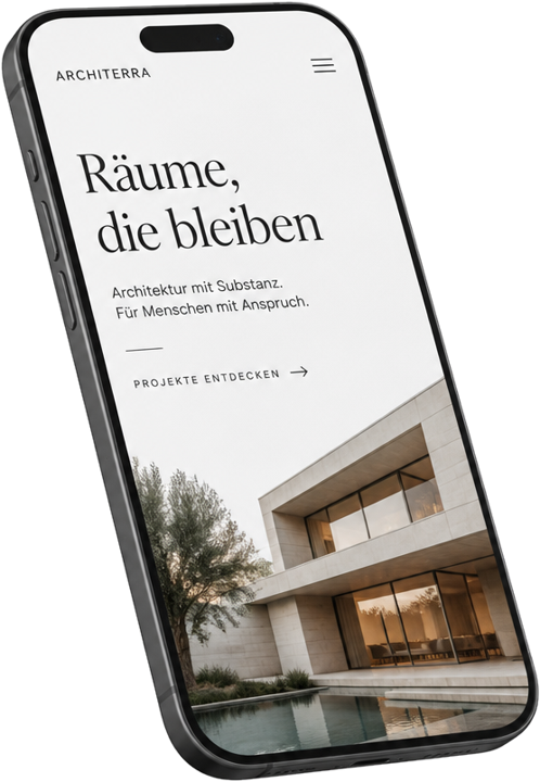 Beispiel einer von Studio Ory gestalteten Architektur Website auf einem Smartphone